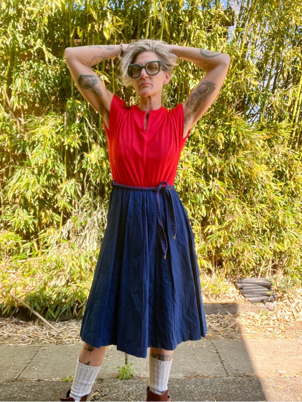 Tumbleweed 1980’s red top denim skirt midi dress women’s size medium